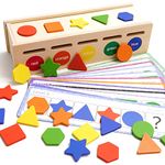 Wooden Color Shape Sorting Toy, Wooden Montessori Toy Shape Sorter Color Matching Coin Toss Box Game, Learning Sensory Toy for Baby Boy Girl