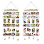 MOVEONSTEP Set of 2 Hanging Photo Display with 40 Clips Photo Display Board for Hanging Prints, DIY Wood Picture Frames Collage for Home Decoration (2 Sheets Alphabet & Number Stickers)