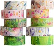 YUBBAEX 10 Rolls Four Seasons Washi Tape Set Green Grass Flowers Masking Decorative Tapes (Spring)