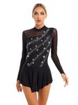 Freebily Women's Shiny Glittery Figure Ice Skating Dance Costume Lyrical Ballet Dance Dress Irregular Hem Skirted Leotard 03BK L