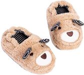 LZSYC Girls Cute Warm Slipper In Winter, Beige/Bear, 7-8 Toddler