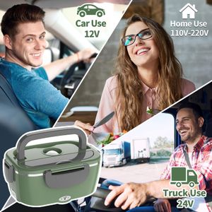 Electric Heated Lunch Box – Portable Food Warmer, Green/Grey