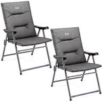 Trail Monarch Folding Camping Chair Padded High Back Outdoor Garden Armchair Seat (2 x Grey & Black)
