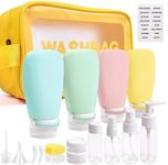 Noideeer 18 Pcs Travel Bottles Set for Toiletries, TSA Approved Travel Size Containers with Bandage Silicone Squeezable for Shampoo Conditioner Lotion Body Wash (Multicolour+Yellow Bag)