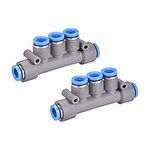 sourcing map Push to Connect Fittings 5 Ports 8mm OD Manifold Union Push Fit Fittings Tube Fittings Push Lock Grey 2Pcs