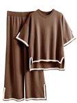 Famulily Ladies Outfits Two-Piece Loungewear PJ Set Pullover Top and Wide Leg Trousers BrownS