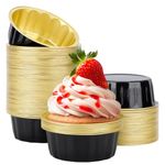Disposable Baking Ramekins, Beasea 8 oz 100 Pack 3.9" Aluminum Foil Cups Bake Utility Ramekin Cup Souffle Cup Muffin Cupcake Baking Cup Mini Pudding Cups for Party Wedding Birthday - Black Gold