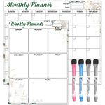 Sliandtelly Monthly and Weekly Planner Whiteboard for Wall, 2 Pcs Self-adhesive Wall Calendar 2024 Stick to Fridge Cupboard with 4 Magnet Pens, Idea for Home Kitchen Shopping List Family Organizer