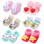 FedMois 6 pairs Baby 3D Cartoon Anti-Skid Booties Socks Slippers Shoes, Girls, 0-9 Months