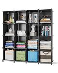 FUNLAX Cube Storage Unit, 16 Cube Bookcase Bookshelf Portable Bathroom Storage Plastic Cube Organiser Stackable Cube Shelving Unit for Clothes Books Toys Yarn Shoes