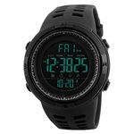 TONSY Men Black 1251 Digital Multifunction Sports Watch 30m Waterproof Resistant Smart Wrist Watch for Boy's Running Gym