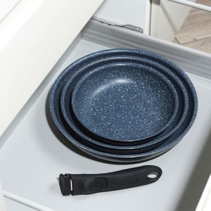 Russell Hobbs Nightfall Stone Frying Pan Set – Non-Stick, 3-Piece, Detachable Handle, Stackable