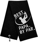 Funny Golf Towel, Best PAPA by Par, Golf Gifts for Men - Golf Accessories for Men, Embroidered Golf Towels for Golf Bags with Clip, Black