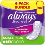 Always Discreet Incontinence Pads Women, Small Plus, 96 Moderate Absorbency Pads (16 x 6 Packs), Odour Neutraliser, for Sensitive Bladder