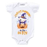 KNITROOT Halloween Baby Romper Half Sleeve Envelope Neck Cutest Pumpkin In The Patch(3-6 Months,White)