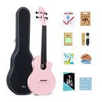 Rosen Nova Concert Ukulele for Adult Kids Ukelele Beginners Kit Ukulele 23 Inch Carbon Fiber Travel Ukuleles with Case Strap Capo Strings and Pick (pink)