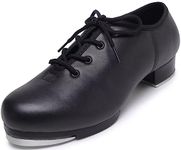 Jazz Tap Shoes for Woman: Leather Lace Up Dance Shoes for Girls and Adult - Flat Heel Split Sole Tap Jazz Shoes for Boys and Man (Black, Adult, Women, 5, Numeric, UK Footwear Size System, Medium)