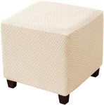 HFCNMY Ottoman Cover Stretch Knitted Jacquard Square Ottoman Cover Thick Ottoman Slipcover Square Storage Ottoman Cover Foot Stool Cover with Elastic Bottom Beige Small