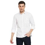 Cantabil Cotton White Printed Full Sleeve Regular Fit Casual Shirt for Men with Pocket | Cotton Casual Shirt for Men | Casual Wear Shirts for Men (MSHC00641_WHITE_40)