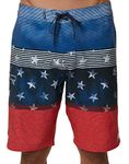 O'NEILL Men's 20 Inch Outseam Hyperfreak Stretch Swim Boardshort, Red White Blue, 28