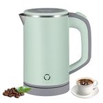 Travel Kettle Small, 800ml Stainless Steel Electric Kettles, Compact Travel Electric Kettle, Portable Mini Camping Kettle Cordless, Fast Boiling, Low Wattage Kettle for Travel, Home, Office (Green)