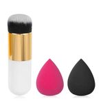 Gleva Powder Foundation Brush & 2Pcs Beauty Blender Combo Set, Premium Flat Top Kabuki Brush for Liquid & Cream Makeup with Professional Makeup Sponge for Perfect Blending & Smooth Application