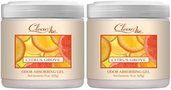 Clear Air Odor Absorber Gel - 15 oz, Pack of 2 - Air Freshener Absorbs and Eliminates Odors in Bathrooms, Cars, Boats, RVs and Pet Areas - Made with Essential Oils - Citrus Grove Scent