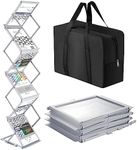 Tatuo Foldable Magazine Rack Metal Catalog Literature Rack Portable 6 Pockets with Carrying Bag Aluminum Brochure Stand Display Holder Stand for Exhibition Trade Show Office Retail Store