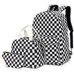 Checkered Girls School Backpack Set, Kids Teens School Bag Bookbag with Lunch Bag Pencil Bag