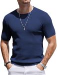 COOFANDY Mens Dress Tee Shirts Short Sleeve Waffle Knit Shirts Crewneck T Shirt Summer Navy Blue