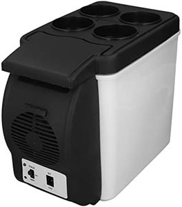 6L Car Refrigerator, 2 in 1 Cooling or Heating 12 Volt Refrigerator Freezer Car Fridge with Cup Holder, Car Cable, Low Noise Portable Refrigerator for RV, Truck, Boat, Camping
