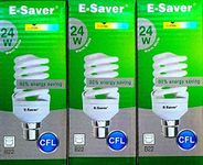 E-Saver - CFL Full Spiral - Energy Saving Light Bulbs - 24w = 120 Watt - (Pack of 3) - Warm White 2700k - Bayonet Cap (BC- B22- B22d)