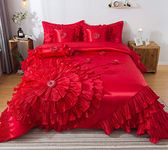 Tache Home Fashion VEHY4174-Q Ruffle Comforter Bedding Set, Queen, Red