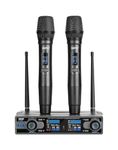 SGPRO Handheld Wireless Microphone Set of 2, Cordless Professional Dual Set, Unidirectional Cardioid, Public and Home Use with AA Batteries Powered Microphones, 262Feet 20 Preset UHF Frequencies