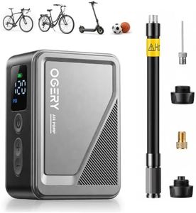 OGERY Mini Bike Pump, 18s Fast Inflate Bicycle Pump with Gauge & Auto Stop, 120 PSI Electric Bike Tire Pump for Presta & Schrader Valve, Portable Bike Air Pump for Road Bike, Mountain Bike, E-Bike