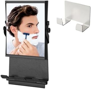APLOP Shower Mirror Fogless and Shower Hook - Dual-Sided 1X/3X Magnification, Anti-Fog Shaving Mirror with Squeegee, Rust-Proof, Black
