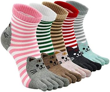 PUTUO Womens Five Toe Socks: Finger Cotton Sport Socks - Ladies Funny Funky Animal Socks with Toe 5 Pairs