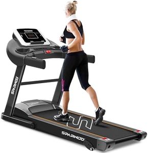 Sparnod Fitness STH-1250 Treadmill for Home Use, 4 HP Peak DC Motor, 12 km/h Speed, 12 Preset Progs, LED Display, Heart Rate Sensors, Hi-Fi Speakers, Foldable Design, Manual Incline,110kg User Weight