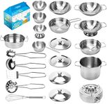 TekkPerry Kids Kitchen Pretend Play Toys, Cooking Toys Play Pots and Pans Set for Kids, Small Stainless Steel Kitchen Cookware Kits Toys, Cookware Playset for Girls, Boys,Toddlers