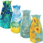 MODGY Expandable Flower Vase Set, Plastic Decorative Modern Foldable Printed Vases for Centerpieces for Wedding, Dining Table, Home Decor, Living Room, Bathroom, Office, Vincent Van Gogh, 4 Pack