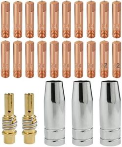 RYXZEN 25 Piezas MIG MAG MB15AK MIG Soldador Accesorio Consumible Accesorio Fit, 2 Boquilla de Gas, 20 Consejos de Contacto 0.6mm 0.8mm 0.9mm 1.0mm 1.2mm, 2 Porta puntas para 15AK Torch Gun Soldadora