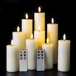 Eywamage Slim Tall Ivory Flameless Pillar Candles with Remote, Real Wax Flickering LED Battery Candles Set of 9