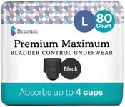 Because Premium Maximum Absorbency Adult Incontinence and Postpartum Bladder Leak Underwear for Women, Heavy Absorbency, Disposable, Black, Large, 80 Count (4 Packs of 20)