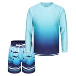 Boys Long Sleeve Swim Top Kids Two Piece Swimming Costume with Board Shorts Boys Rash Vest Age 11-12 Years