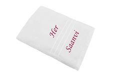 SAVRI Personalised Stylish Cotton Bath Towel with Name. Comfortable for Indoor and Outdoor Usage. Gift Your Loved Ones & Kids These Classy Towels 425 GSM (Size - 30 * 60 Inches) (Bath Towel (White))