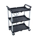 Azuma 3 Tier Folding Service Trolley Cart With Wheels & Shelf Units Folding Portable Collapsible Heavy Duty Utility Transport For Garage Workshop Tools Home Crafts Catering BBQ Food Drink Kitchen