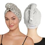 Turbie Twist 2-Pack Microfiber Hair Towel for Beauty, Travel, Gifting - Hair Wrap Turban for Straight, Wavy & Curly Hair - Premium Hair Care - Snow Leopard & Grey