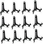 Tincogo 4" Black Plastic Easels or Stand/Plate Holders to Display Pictures or Other Items at Weddings, Home Decoration, Birthdays, Tables (12 Pack)