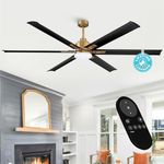 Ceiling Fans with Lights and Remote, 72 Inch Black and Gold Ceiling Fan for Living Room Shop Industrial Outdoor Ceiling Fans and LED Lights, DC Motor Reversible 6 Blades, Brass, Ventilador de Techo