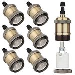 Zevnico E27 Lamp Holder, 6 Pcs E27 Bulb Holder, Bronze Vintage Socket Light Bulb Holder, Ceramic Rated 4A 250V, for DIY Pendant Lamp Ceiling Hanging Light Retro Style Edison Screw Bulb Holder Adaptor